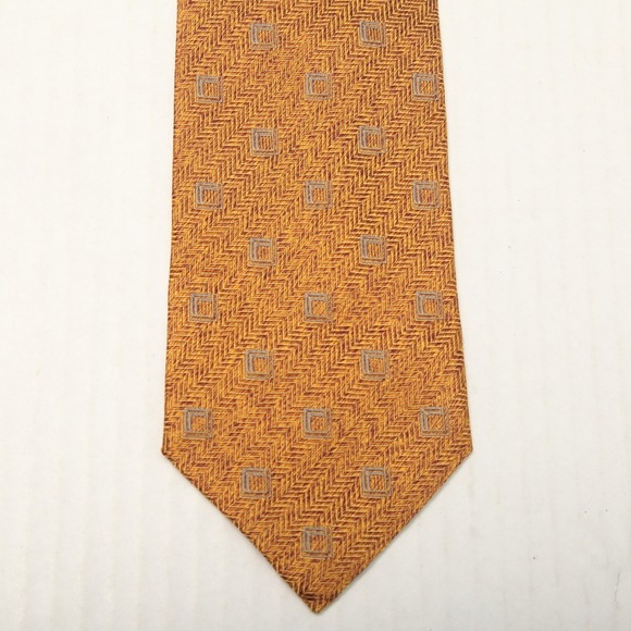 Ermenegildo Zegna Other - Ermenegildo Zegna Men's Silk Tie Orange Brown Gold Herringbone Geometric Pattern